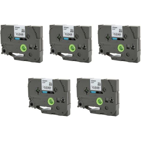 Lot de 5 rubans pour étiqueteuses Ptouch PT D210 PTH110 PTD220 PTD400, noirs sur fond transparent, largeur 12 mm, longueur 8 m (26,2 pi). (1/4)
