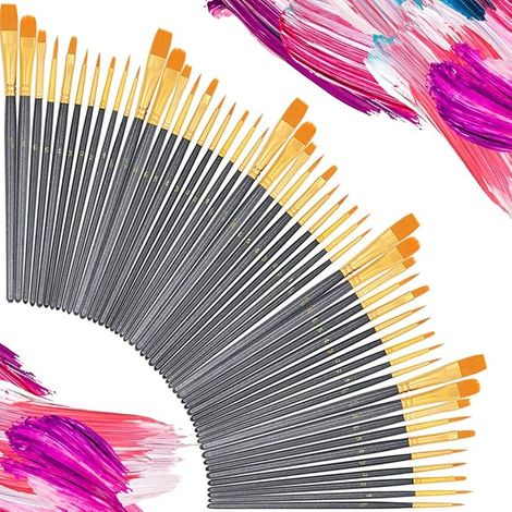 Paint Brush Set, Premium Nylon Hair Brushes for Acrylic Oil Watercolor Painting Artist Professional Painting Kits, Galaxy Black 50 Pcs, 5 Pack (1/5)