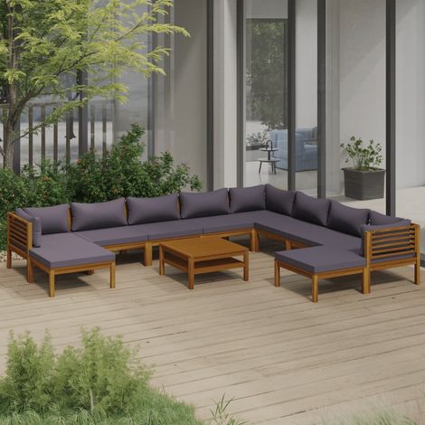 FIMEI Salon de jardin 11 pcs avec coussin Bois d'acacia solide (1/5)