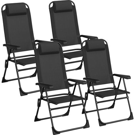 Set di 4 sedie da giardino, pieghevoli, da campeggio con poggiatesta, con 5 schienali regolabili, da balcone, da giardino, terrazza, campeggio, nero (1/5)