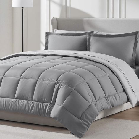 Parure de lit 7 pièces pour Grand lit – Couette réversible pour Grand lit, Gris, Toutes Saisons – Parure de lit avec Drap Plat et Drap-Housse, taies d'oreiller et Couvre-oreillers (1/5)