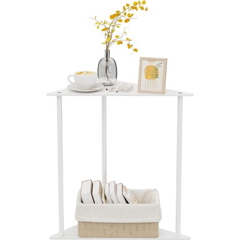 48 cm Triangle Table d’appoint,Lot de 1 Métal Table Basse,Blanc (1/5)