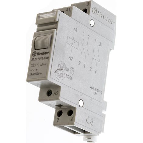 Finder 20 Relais de puissance 2 NO, bobine 12V c.c. Rail DIN 5W ( Prix pour 1 )