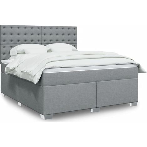 vidaXL Sommier à lattes de lit avec matelas Gris clair 180x200cm Tissu (1/5)