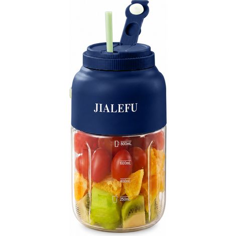 Blender Portable Rechargeable JIALEFU, 1300 ml, 38 Lames, 2 Couvercles, Bleu Foncé (1/5)