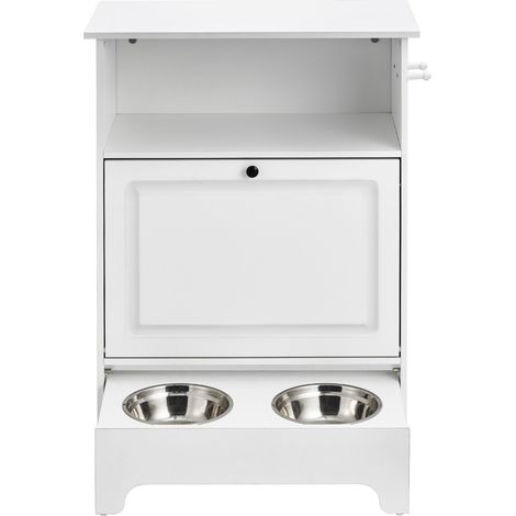 Mophorn Pet Feeding Station with 2 Elevated Stainless Steel Bowls, Tilt Out Storage Cabinet, Dog Food & Toy Organizer, Ideal for Small Dogs, Easy to Assemble, Waterproof MDF (1/5)