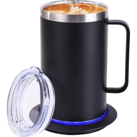 Taza de café autocalentable，taza térmica con función de apagado automático después de 10 horas，botella termo con alimentación USB (500 ml，negra) (1/5)