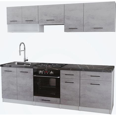 Cuisine Viki finition beton 8 éléments 240 cm 18 mm (1/2)
