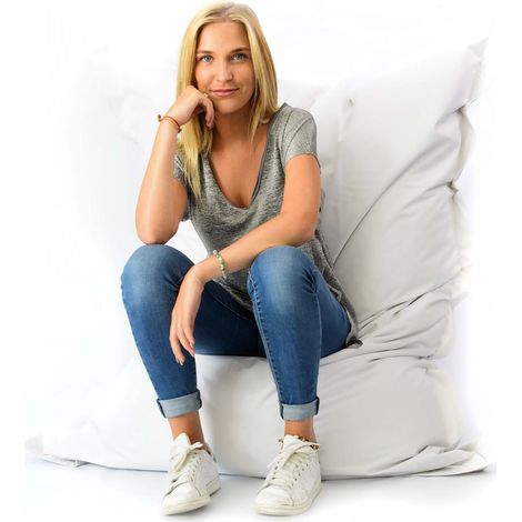 Pouf Géant XL 160 x120 cm Intérieur et Extérieur, Déhoussable, Salon, Jardin, Blanc BiG52 (1/5)