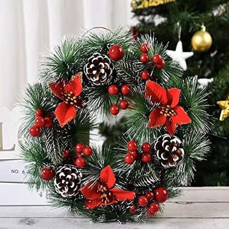 Weihnachtskranz zum Dekorieren, Türdekoration 30 cm, Weihnachtsdeko für Außentür, Weihnachtsgirlande für Kamin und Tisch, künstliche Weihnachtsgirlande, Außendekoration für Weihnachtsbaum
