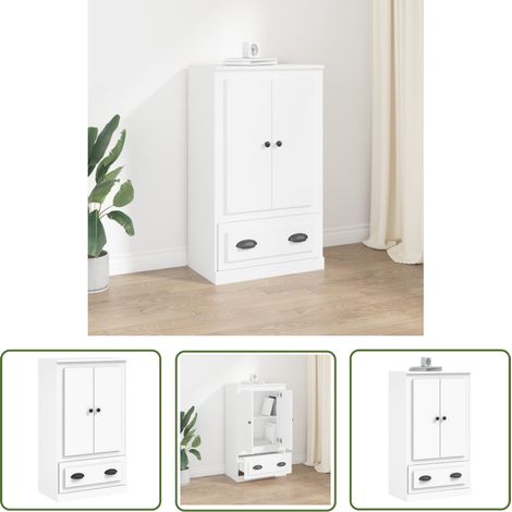 The Living Store Buffet haut blanc 60x35,5x103,5 cm bois d'ingénierie - Buffet Design Moderne - Meuble Rangement Cuisine - Commode Blanche - Buffet Bas Prix - Buffet Salon (1/5)