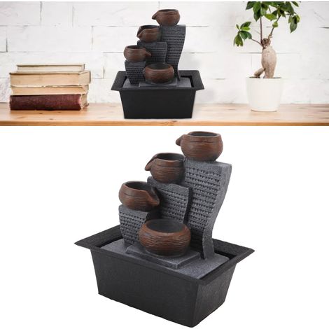 Tischbrunnen mit farbiger Beleuchtung, aus Kunstharz, Wasserfalleffekt, ideal für Zuhause oder Büro. EU-Stecker 220–240 V. (1/5)