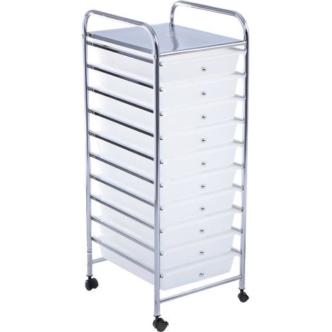 COSTWAY Rollwagen mit Schubladen Rollcontainer Badrollwagen Badtrolley Badregal Beistellwagen mit 10 stapelbaren Schubladen Metallgestell Transparent (1/5)