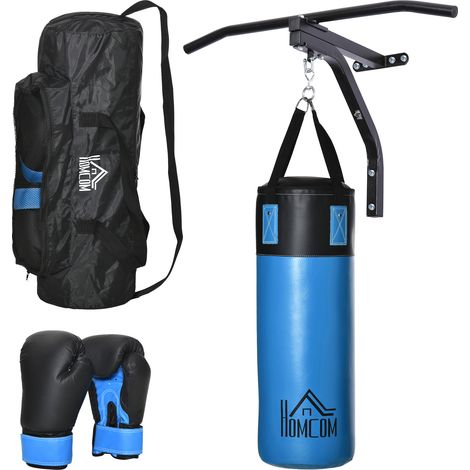 HOMCOM conjunto de saco de boxeo profesional y soporte con barra de dominadas para pared para entrenamiento en hogar oficina Ø25x102 cm 93x47x51 cm (1/5)