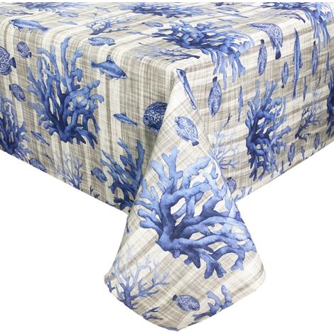 NAPPE RÉSISTANTE AUX TACHES RESINATA TORINO POISSON DE MER Mer bleu mer Cm.140x300 x18 personnes