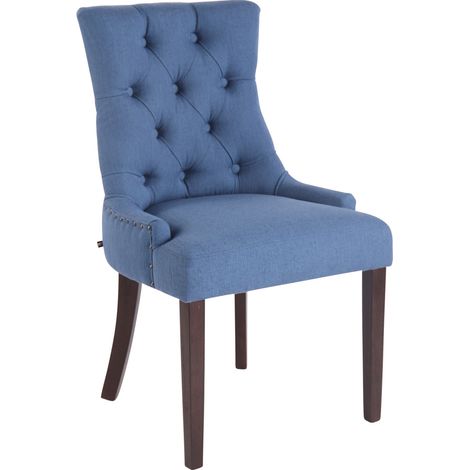 Silla de comedor x1 diseño antiguo tapizada en tela azul con 4 patas de madera marrón 100001948 (1/5)