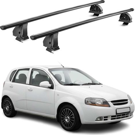 OMAC Stahl Dachträger Querträger Daewoo Kalos Schrägheck 2002-2005 – TÜV / DIN 75302:2019 – Abschließbar – Max. 75 kg – 2 Stangen – Schwarz (1/5)