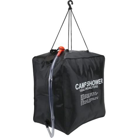 Sac de douche solaire 40L en PVC noir – Chauffage rapide à 45°C en 3h – Indicateur de température °C/°F – Compatible avec pommes de douche standard (1/2)