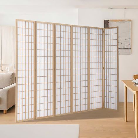 6 Panel Solid Wood Folding Room Divider Privacy Screen (1/5)