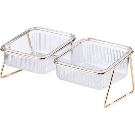 Gamelles surélevées pour chats, 14 cm (5,5 pouces), inclinées à 15°, avec support en fer, pour chats et chiots. Comprend 2 grandes gamelles et 4 pieds antidérapants. Compatibles lave-vaisselle. (1/3)