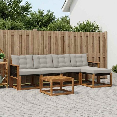 vidaXL Conjunto de sofás de exterior 6 uds. Natural y Gris Claro (1/5)