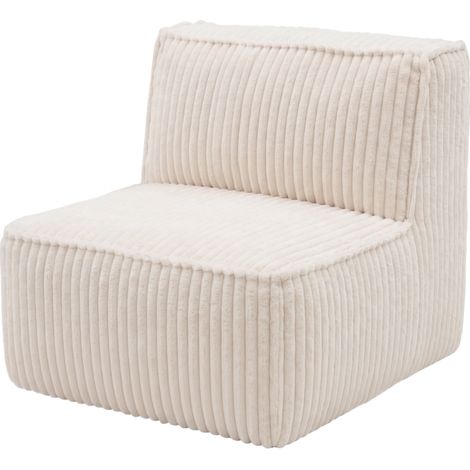 Module central déhoussable pour canapé modulable velours côtelé BANANAIR 90x82 cm blanc cassé (1/5)