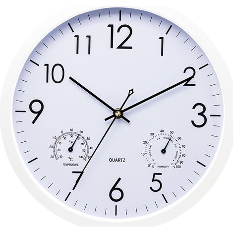Horloge murale ronde sans tic-tac - Horloge murale moderne à quartz - Sans bruit de tic-tac - Grande horloge murale pour enfants - Blanc - 30,5 cm (1/5)