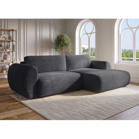 Deco In Paris – Canapé d'angle convertible 3 places – Coffre de rangement – Velours côtelé épais gris – Dimensions 308x167x121 cm – Couchage 155x250 cm (1/5)