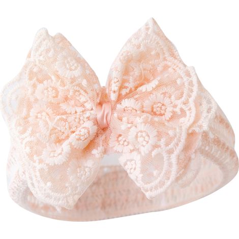 Bandeau bébé en dentelle confortable, respirant, doux et réutilisable pour filles 0-24 mois, orange et rose. (1/5)