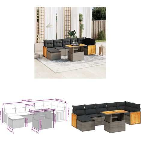 8-tlg. Garten-Sofagarnitur mit Kissen Grau Poly Rattan - Gartenmöbel - Outdoor Möbel - Rattan Gartenset - Lounge Set - Sofasitzgruppe - Home & Living (1/3)