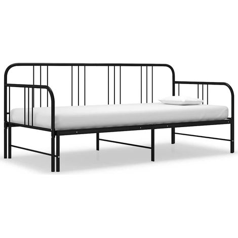 Cadre de canapé-lit extensible en métal noir 90 x 200 cm avec sommier à lattes, sans matelas - PANGIVO (1/5)