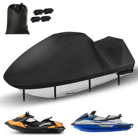 Housse de Jet Ski 420D Durable et imperméable, Housse Waverunner 3 Places avec 2 aérations, 4 Boucles Coupe-Vent, Housse Universelle Toutes Saisons (Noir,XXL : 307-343cm) (1/5)
