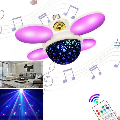 Ampoule LED avec haut-parleur intégré, éclairage d'ambiance musical et lumineux RGB Bluetooth sept couleurs, plafonnier 48 W, culot E27. (1/5)