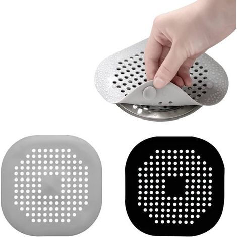 Juego de 2 protectores de desagüe de silicona: filtro de desagüe con ventosa para eliminar el pelo en la bañera, Ideal para baños y lavaderos (1/5)
