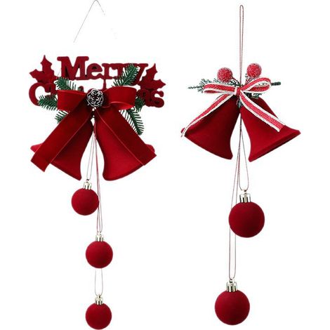 Lot de 2 décorations de Noël en forme de cloche floquée bordeaux – Décorations pour sapin de Noël (1/3)