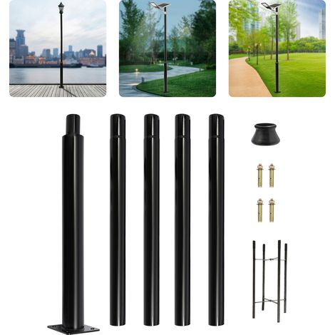 Poteau Solaire pour Lampadaire 5 m, Poteau de Lampadaire Solaire avec Piquet et Cadre de Fondation, Mât de Lampadaire Divisé pour Terrasse, pour éclairage Extérieur (1/5)