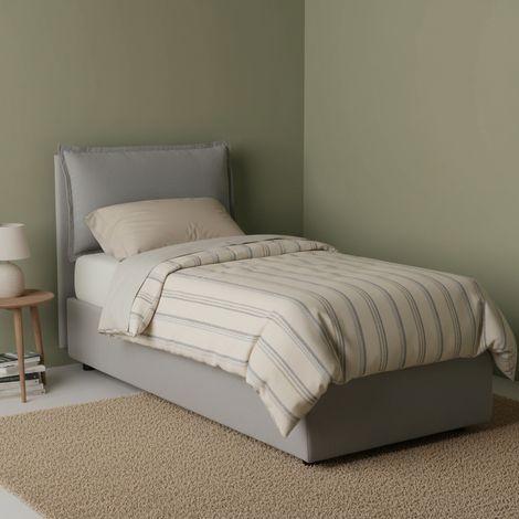 Talamo Italia - Letto singolo Abroghat, Letto contenitore con rivestimento in tessuto, 100% Made in Italy, Apertura frontale, adatto per materasso Cm 90x200, Grigio (1/5)