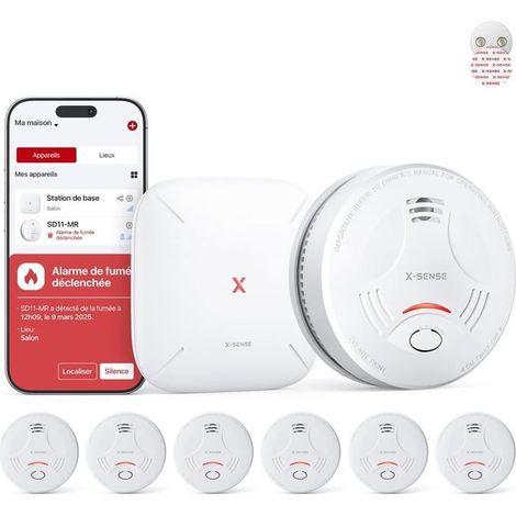 Filiyano-Détecteur de fumée connecté X-Sense SD11-MR61 avec station SBS50 et alarme interconnectée Wi-Fi 2,4 GHz (1/5)