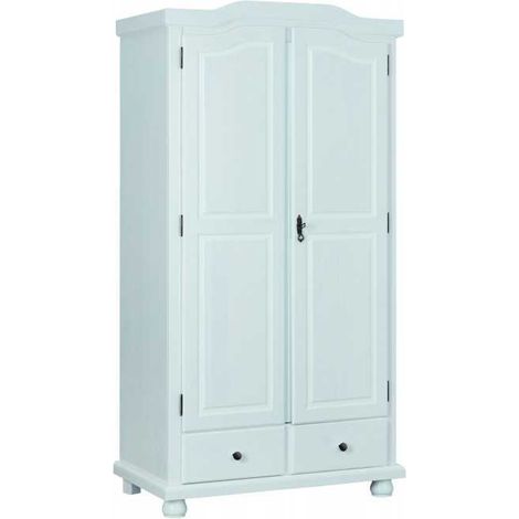 Armoire 2 portes et 2 tiroirs en pin massif blanc (1/5)