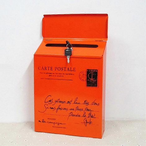 Boîte aux lettres murale rétro en fer forgé style vintage orange idéale pour la maison ou le bureau. Parfaite pour la maison ou le bureau. (1/2)