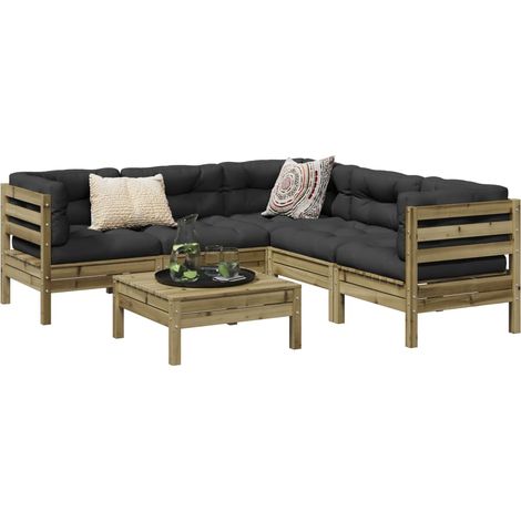 Juego de sofás jardín 6 pzas con cojines madera pino impregnada vidaXL (1/5)