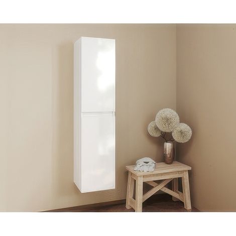 Colonne de Salle de Bains Suspendue 2 Portes R�versibles 31,5 x 33,5 x 130 cm Blanc Brillant Easy