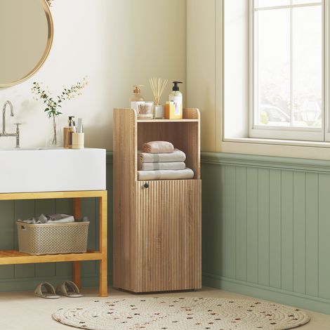 Meuble salle de bain, meuble de rangement étroit 4 niveaux, placard, compartiment ouvert, 40 x 31 x 104 cm, chêne jaune (1/5)