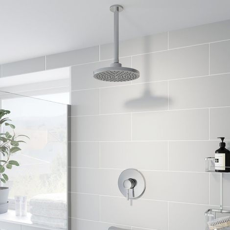 Concealed Stick Shower Ceiling Mounted Fixed Head Round Chrome Pivot (1/6)