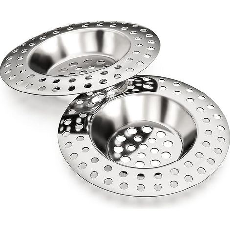 Lot de 2 filtres déboucheurs pour évier de cuisine et lave-vaisselle, en acier inoxydable, avec bonde de sol de 7,3 cm. (1/5)