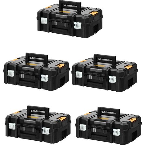 Dewalt – Pack de 5 coffrets de rangement TSTAK II – Poignée bi-matière – Œillets de cadenas – Charge max 30 kg – Pour outils électriques et accessoires