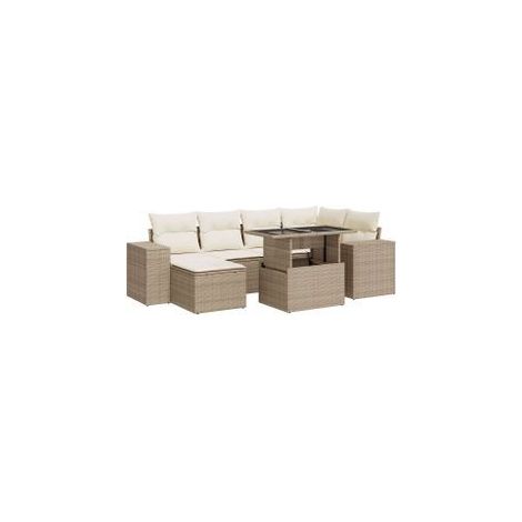 Salon de jardin avec coussins 7 pcs beige résine tressée (1/5)