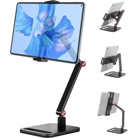 Support Moniteur Bureau Support d'écran Portable de 12 à 17,3 pouces, Support de Téléphone Extensible Universelle, Support Tablette de 12,9 Pouces, Support Tablette Bureau Pivotant à 360 ° Réglable (1/5)