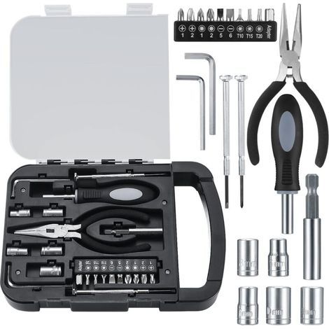 22 Pièces Boîte à Outils Complète, Mallette Outils, Coffret à Outils Complet, Boîte à Outils Portable avec Jeu de Tournevis de Precision pour Bricolage (1/5)