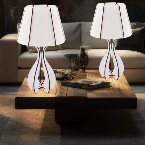 Tischleuchte Holz Nachttischleuchte weiß braun Tischlampe Textil, USB Netzteil, weiß braun, LED 1,69W 190Lm kaltweiß, DxH 25x46 cm, 2er Set